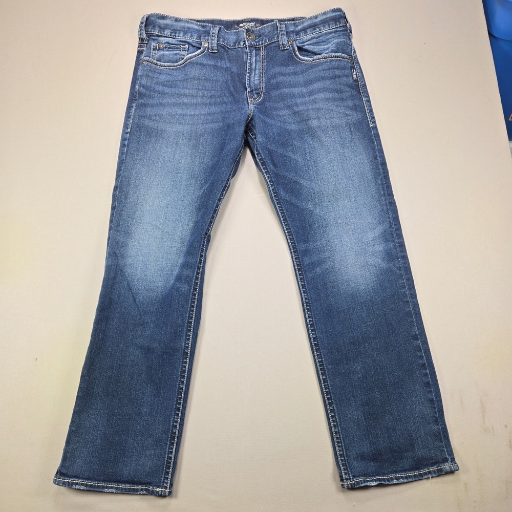 Silver Jeans Eddie Relaxed Straight Leg Faded Blue Denim Mens 38x32
